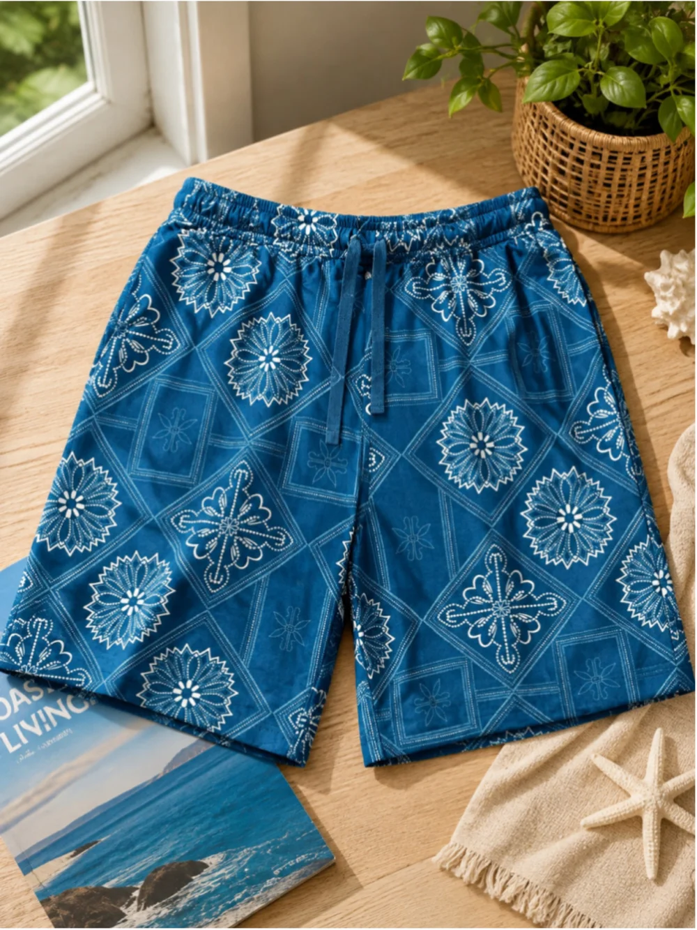Men's Jammers Athletic Shorts Size M Blue White Patterned